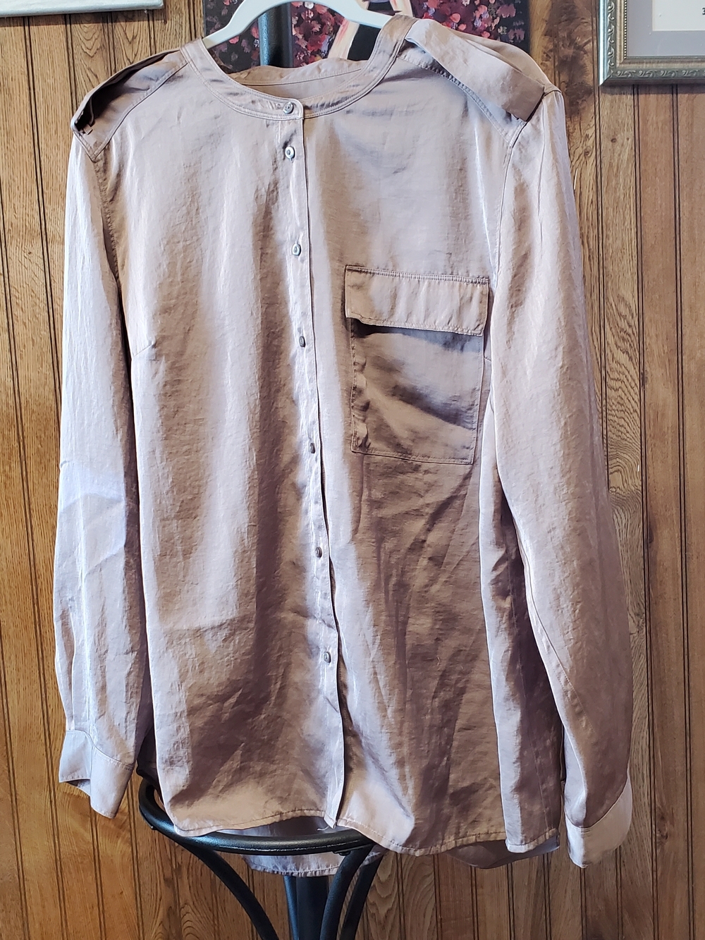 GAP Neutral Taupe Long-Sleeve Button-Front Blouse